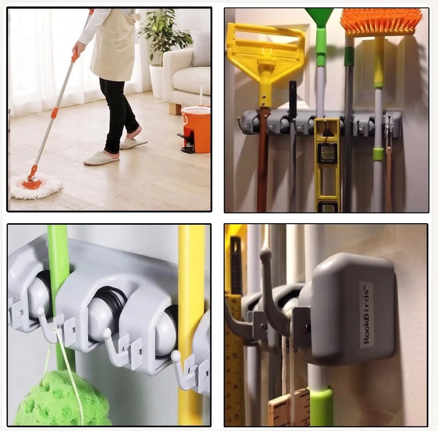 Wall Mounted Mop & Broom Organizer